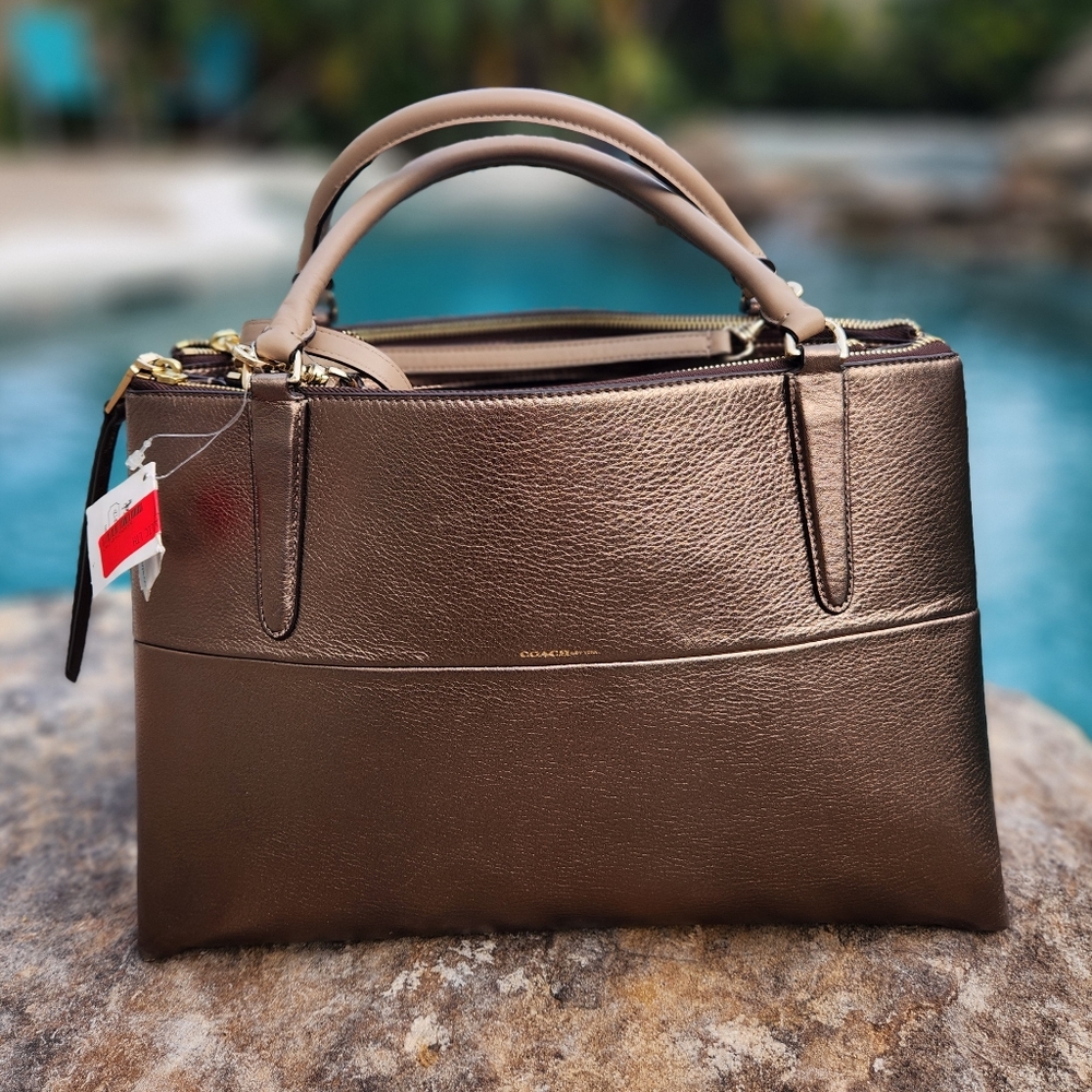 NWT Coach The Borough Bag In Metallic Leather